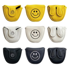 Golf Headcover Club Cover Driver 440cc 460cc Wood Utility UT Cover Putter Cover Waterproof Stylish Smile Pattern (Black Center Shaft)