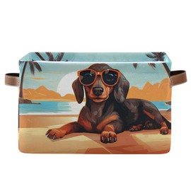 senya Storage Basket, Dachshund Dog on The Beach Foldable Fabric Collapsible Storage Bins Organizer Bag for Storage Clothes