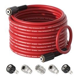 SITIMIMIL 1/4"*50FT Pressure Washer Hose,Kink-Free with M22-14mm Stainless Steel Thread Power Washer Hose,Stainless Steel Adapter Set(5-piece),Suitable for Ryobi,Troy Bilt,Greenworks,Simpson（3600PSI)