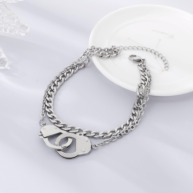 Azubpi Handcuff Bracelet Anklet, Stainless Steel Chain Waterproof Hypoallergenic Unisex