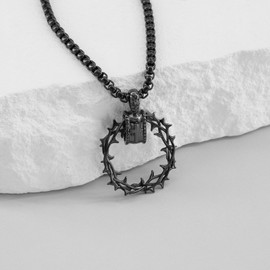 Fuguangju Crown of Thorns Necklace 925 Sterling Silver Cross Necklace With Crown Religious Jewelry Gifts for Men