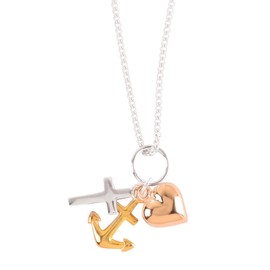 Dicksons Faith Hope Love Heart Anchor Cross Tri Color 18 Inch Stainless Steel Necklace On Bookmark Card