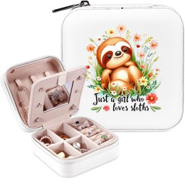 BJDAMAI Sloth Jewelry Box, Sloth Gifts For Women Teens Girls Age 8-12, Sloth Lovers Themed Stuff Items Accessories Things Merchandise Decor Merch, Travel Ring Earrings Necklace Organizer Holder!