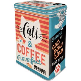 Nostalgic-Art Retro Aroma Tin 1.3 Litre Cats & Coffee - Gift Idea for Cat Owners Tin Tin with Aroma Lid Vintage Design