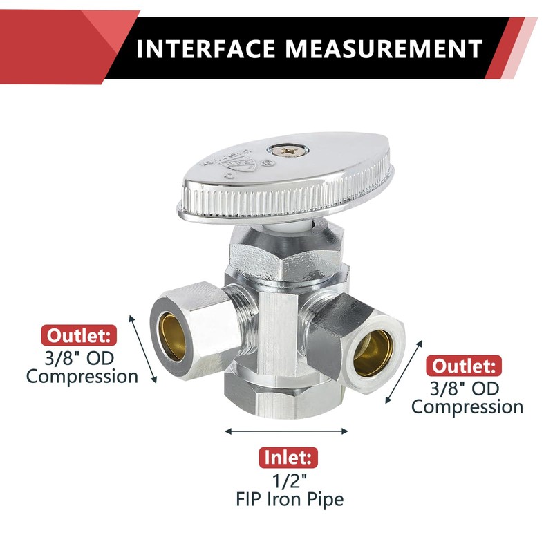 EFIELD Dual Compression Outlet Multi-Turn Angle Stop Valve,1/2" Fip Iron