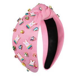 YAHPERN Easter Headbands for Women Colorful Easter Egg Carrot Bunny Headband Embellished Crystal Rhinestone Wide Top Knot Headband Easter Outfits Accessories Spring Holiday Headwear Gifts (Bunny 3)
