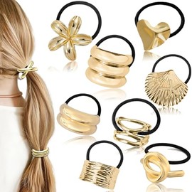8 Pcs ligas para cabello de Metal,Elásticas Diademas Doradas Metal Hair Ties scrunchies para cabello, accesorios para cabello pasadores para cabello mujer ligas para cabello niña