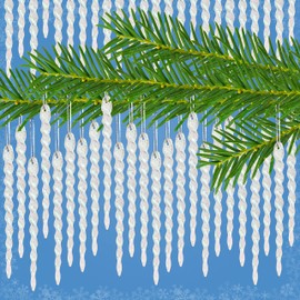 Clear Iridescent Glittered Icicle Shatterproof Christmas Decoration - Set of 48 - Sparkling Clear with Glitter - 5" Icicle - Glittered Holiday Decorations
