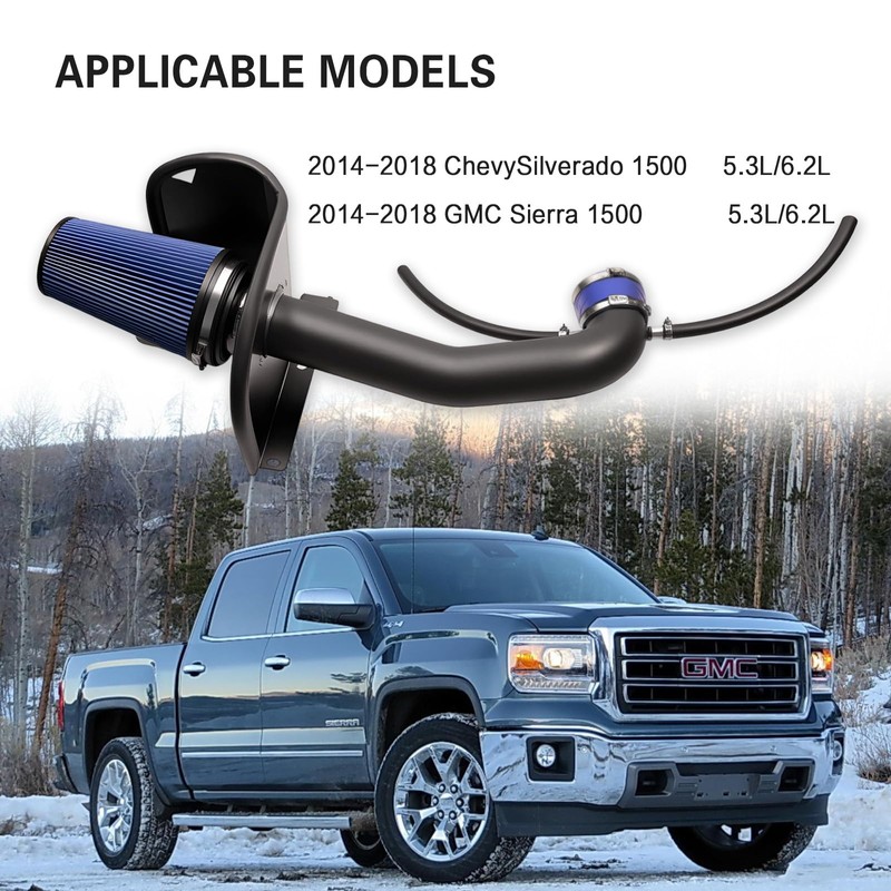 Cold Air Intake System with Heat Shield, Black Powder Coated,