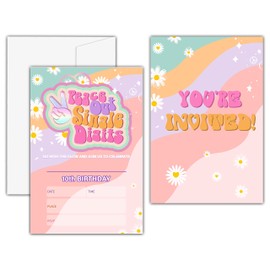 10th Birthday Invitations, Peace Out Single Digits Birthday Party Invitation Card Boy Girl, Rainbow and Daisy Birthday Party Favors & Celebration Supplies (20 Set of Invitations with Envelopes) -C16