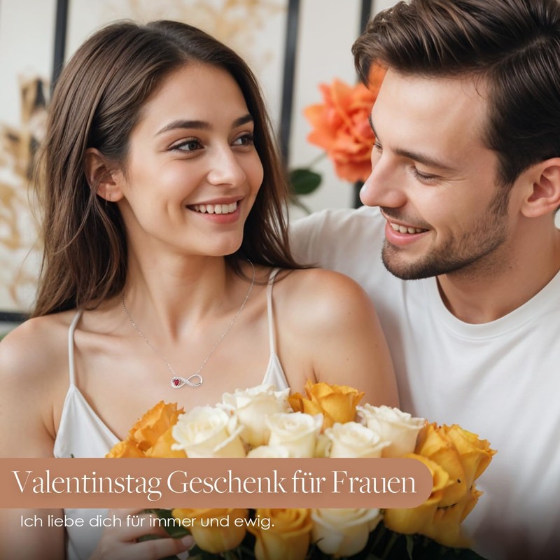 Women's Infinity Heart Necklace, 925 Sterling Silver, Crystal Chains Pendant