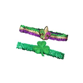 BBTDIN St.Patrick's Sequin Headband Green Clover Hair Band St.Patrick's Glitter Shamrock Headwarp JHSP61 (2 PCs/Set-B)
