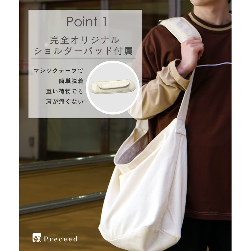 Preceed Canvas Tote Bag with YKK Zipper, Removable Shoulder Pad,