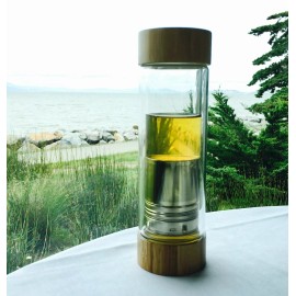 Tryeh Double-Wall Glass Travel Tumbler W/Removable infuser Bamboo lid.