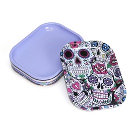 Rolling Trays Premium Metal Tray with Design - Perfect Size for Home Or Travel Accessories 7''X 5.5'',Skull