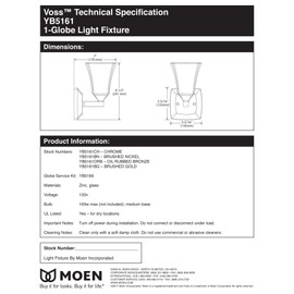 Moen YB5161NL Voss 1-Light Dual-Mount Bath Bathroom Vanity Fixture with Frosted Glass, Polished Nickel