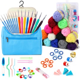 69 Piezas Tejido Crochet Kit, WEEKSUN Kit de Ganchillo para Principiantes,con 15 Colores de Hilo,Ganchillo,Accesorios para Tejer,Caja de Almacenamiento y Bolsa de Almacenamiento, para Adultos y Mayor