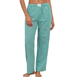 Viakeo Womens Pajama Pants Cotton Plaid Lounge Pants Y2K Pj Bottoms Drawstring Sleepwear with Pockets S-3XL Green
