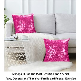 ShinyBeauty Sequin Pillow Case 20x20 2 Pack Hot Pink Glitter Pillows Decorative Throw Pillows Pillow Decorative Sparkles Holiday Throw Pillows (20x20 x2pc, Hot Pink)