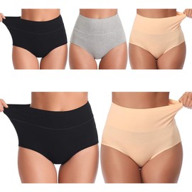 UMMISS Women's High Waisted Tummy Control Full Brief Cotton Underwear 5-Pack,Multi,XXL