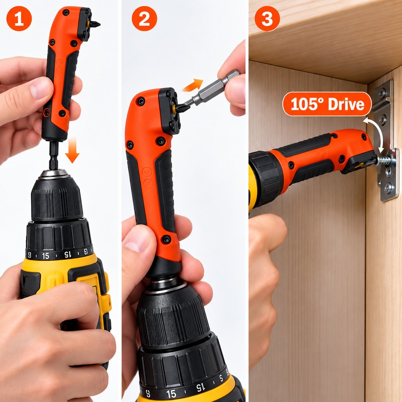 90 Degree Right Angle Drill Bit Adapter, Quick-Change Screwdriver Bit
