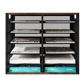 PAG-Mass Mail Sorter Organizer Adjustable Mail Holder, Countertop Literature Organizer, Student Mailbox for Classroom, Desktop Bill Paper Organizer for Office Home School, 12 Compartments, Brown