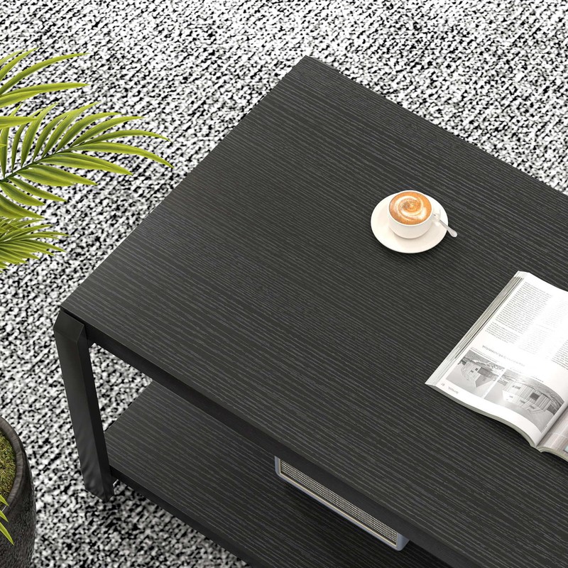 EXCEFUR Coffee Table with Storage Shelf, Rustic Wood and Metal