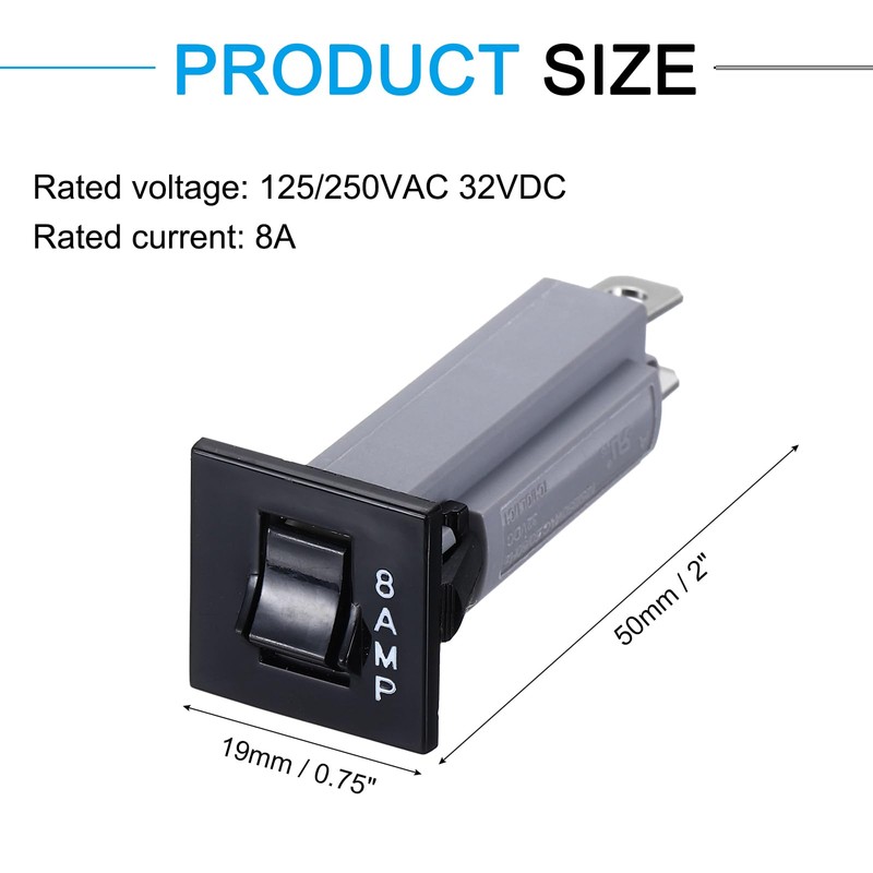 sourcing map Thermal Circuit Breakers 125/250VAC 32VDC 8A Manual Reset