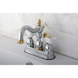 Kingston Brass KB1604PX Heritage 4-Inch Centerset Lavatory Faucet with Porcelain Cross Handle, Polished Chrome and Polished Brass