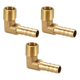 sourcing map Brass Barb Hose 90 Degree Elbow 8 mm Barb x 1/4 PT Male Pipe Pack of 3