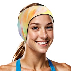 HeySplash Swimming Headband, Elastic Neoprene Swimming Earplugs Kids Ear Plugs Ear Band Swimmer Protection, EarGuard & Hair Guard for Kids Adult, Keep Water Out, Hold Earplugs in, Large, Yellow Pink