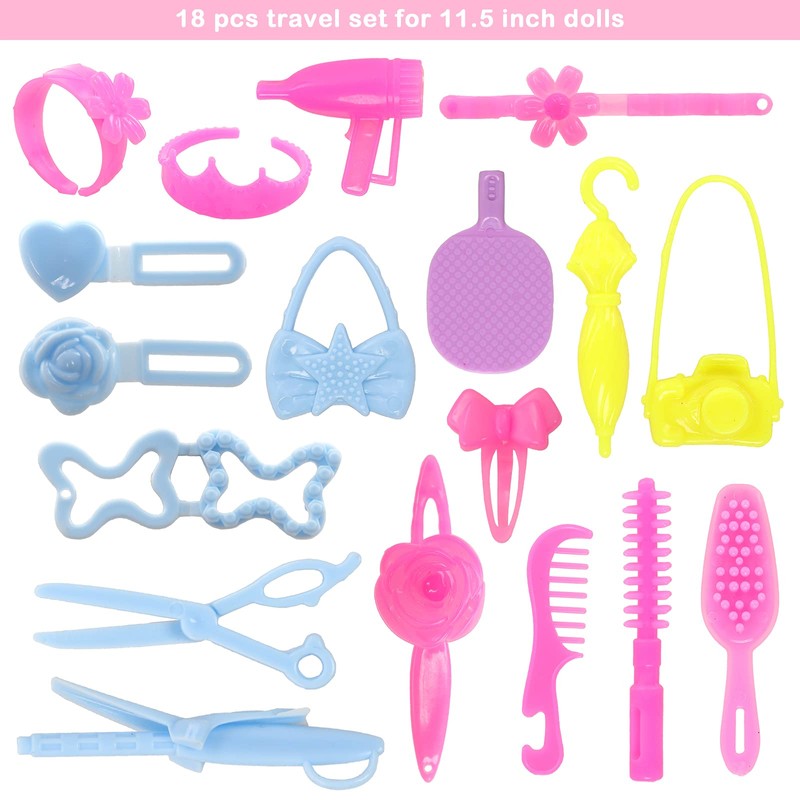BARWA 43 PCS Doll Accessories Travel Toiletries Clip Bag Crown