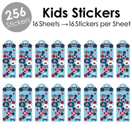 Big Dot of Happiness Railroad Party Crossing - Steam Train Birthday Party Favor Kids Stickers - 16 Sheets - 256 Stickers