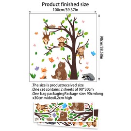 Purekay Wall Sticker Jungle Animals Large Tree Wall Sticker Bear Monkey Koala Wall Sticker Baby Room Nursery Bedroom Living Room Wall Decoration