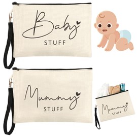 2 Pcs Mum to Be Gifts, New Mum Gifts, Baby Shower Gifts for Mum, White Cosmetic Bags Canvas Pouch Bags with Zipper for Pregnant Women New Mom Gifts