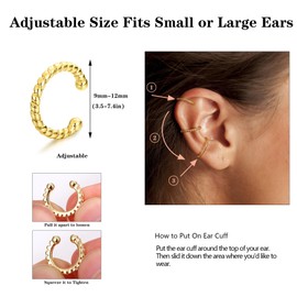 Finrezio 9Pcs Ear Cuffs for Women Non Piercing 18K Gold Plated Cuff Earrings Non Pierced Gold Ear Cuff Clip on Cartilage Earring Adjustable Fake Earrings