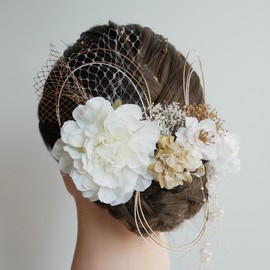 Lomeri D41 Dahlia's Hair Ornament, Pearl Shower, Coming of Age Ceremony, Graduation Ceremony, Front Shooting, Wedding, Mizuhiki, Front Shot