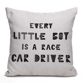 Tomda Cushion Cover Animal Every Little Boy is Race Car Driver Cute Nursery with Lettering in Scandinavian Style Kids Decorative Throw Pillow Cover Home Decor Square 45x45cm 18x18 Inch Pillowcase
