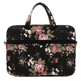 kayond Black Chinese Rose Patten Canvas Laptop Shoulder Messenger Bag Case Sleeve for 13.3 Inch Laptop and Macbook Air Pro 13/ Pro14 (13-13.3 inch, Black Chinese Rose)