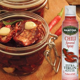 Mantova Extra Virgin Olive Oil Spray Chili Flavored 8 oz. Spray Bottle - Manage Oil Amount - Great For Salads & Cooking