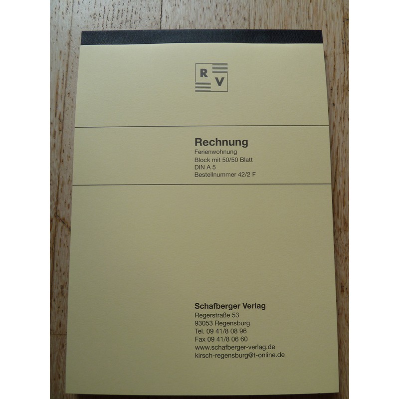 Invoice pad DIN A5 especially for holiday rentals, apartment rentals,