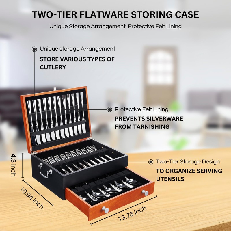 Silverware Storage Box, Wood Chest - without Cutlery - Tarnish