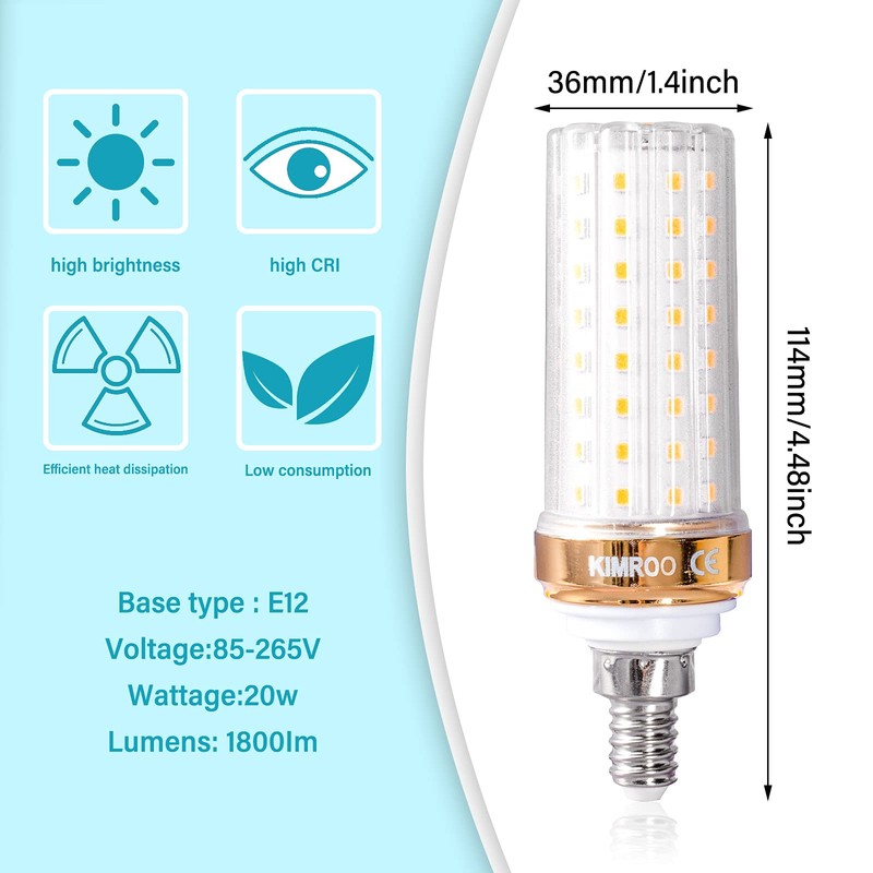 KIMROO E12 LED Bulbs 20W Candelabra LED Bulbs(4-Pack)-88 LEDs 2835