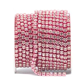 Towenm - Cadena de cristal de estrás de 4 mm para joyería, manualidades, cadena de diamantes de imitación (base rosa + diamantes de imitación transparente, SS16/4 mm)