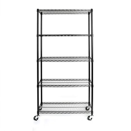 NALLBEIRRAA 5 Tier Adjustable Storage Shelf Metal Storage Rack Wire Shelving Unit Storage Shelves with Wheels for Pantry Closet Kitchen Laundry Bathroom (Black-5-Tier)