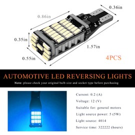 Wevdn 4 PCS LED Reverse Lights, T15 4014 45SMD Back Up Light Turn Signal Bulb, 6500K Super Bright Stop Light Bulbs Brake Lights for Cars Trucks RVs, Universal Car Accessories (Ice Blue)