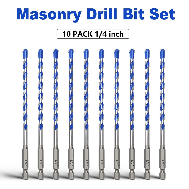 10 Pack 1/4 inch Concrete Drill Bit Set,Masonry Drill Bit