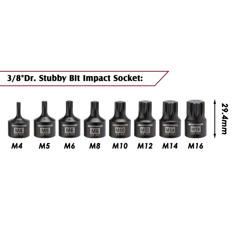 MIXPOWER 3/8" Drive Master Hex Bit Impact Socket Set, Solid