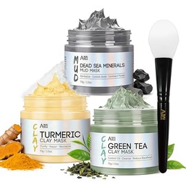 ANAI RUI 3 Pcs Face Mask Set - Turmeric Clay Mask - Green Tea Face Mask - Dead Sea Mud Mask for Oily Skin, Blackheads & Pores -Spa Gift Set Self Care 