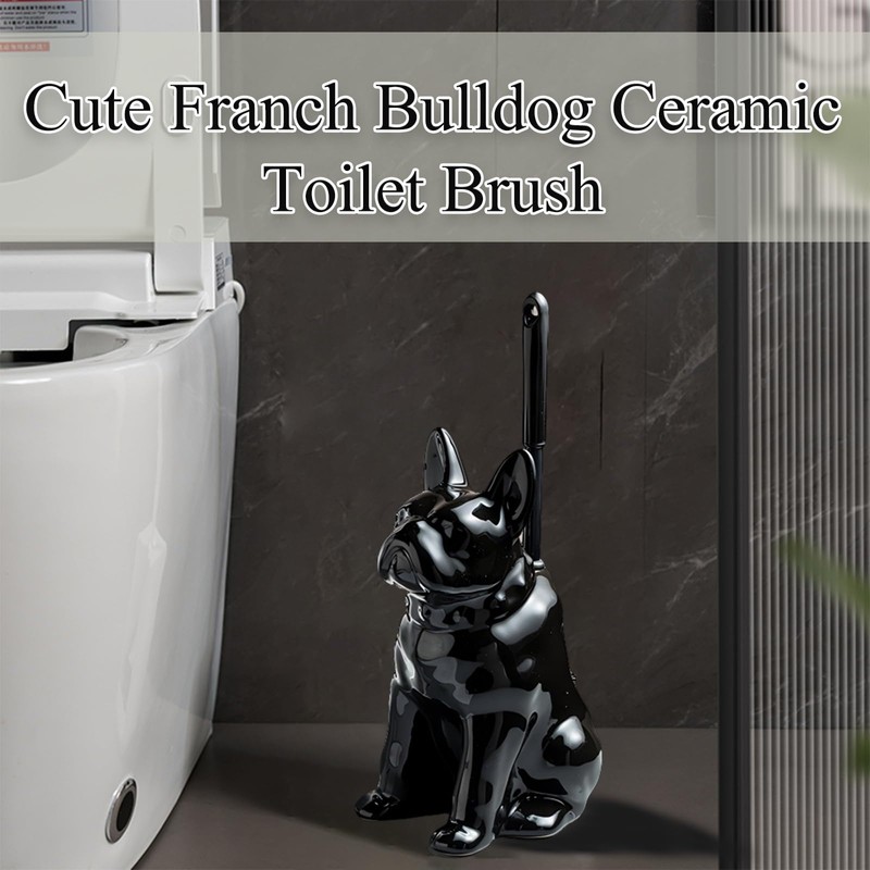 2025 Ceramic Dog Toilet Brush Holder Set, French Bulldog Design